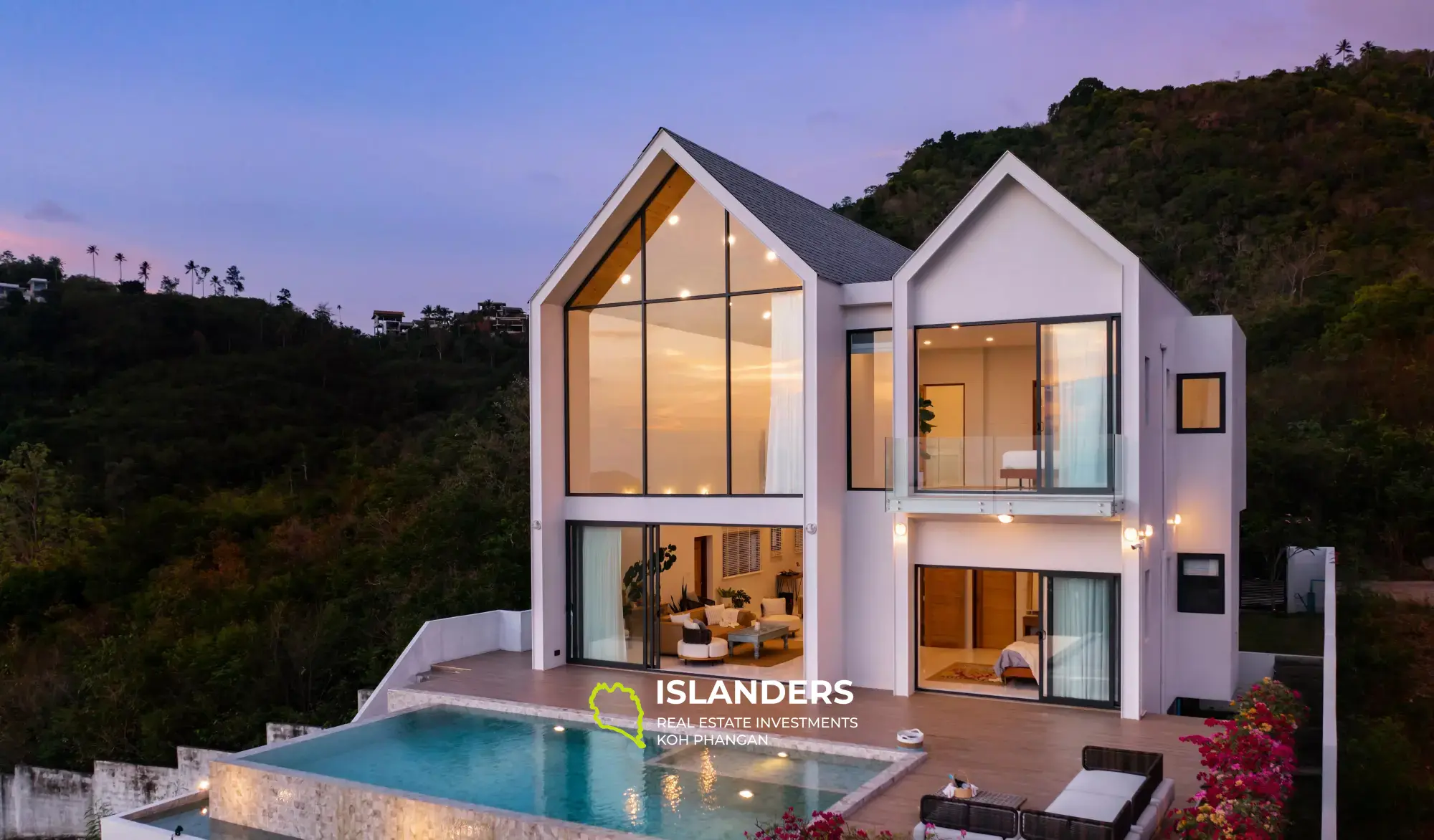 Magnifique villa de 3 chambres avec piscine et vue sur la mer au coucher du soleil avec système solaire à Koh Samui