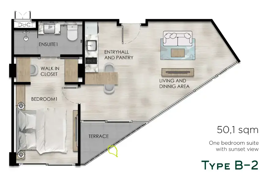 Ideal eingerichtetes neues Apartment mit 1 Schlafzimmer in einer Luxusresidenz