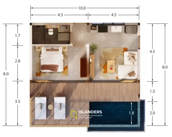 1-Schlafzimmer-Villa mit Meerblick. Gegend Chaloklum.