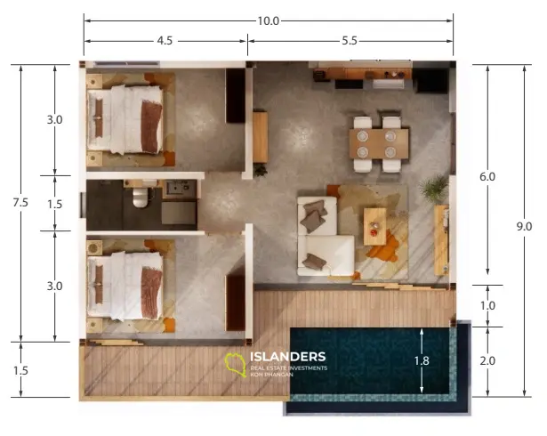 Villa 2 chambres avec vue mer (type S). Région de Chaloklum.